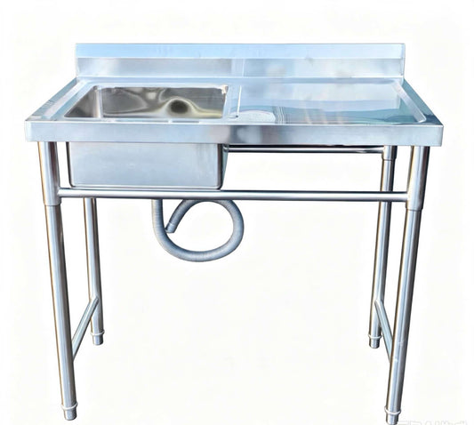 Stainless Steel Bench with Sink — Utility Sink Bench for Laundry or Garage 100L*60W*90cm H
