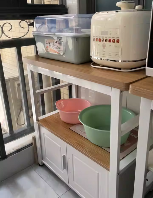 Kitchen island cabinet, oak and white, alternate view - Tmart Living