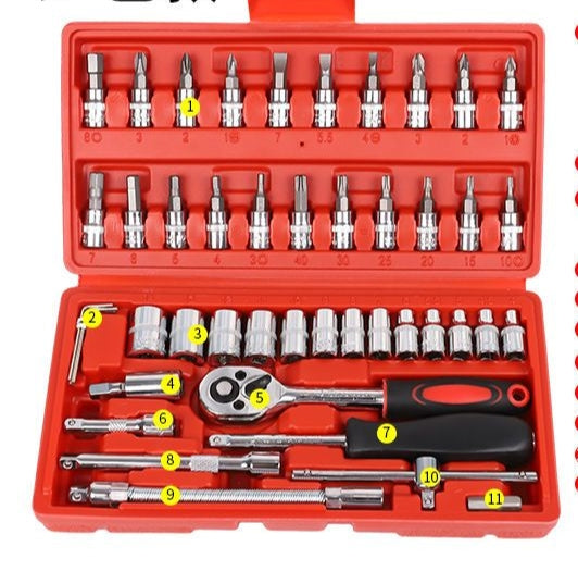 46pc ratchet metric socket wrench set, toolbox closed - Tmart Living