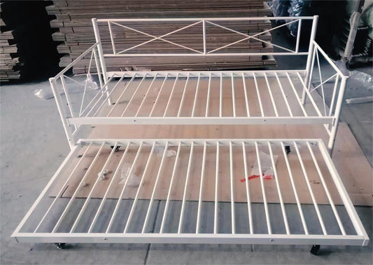 Trundle bed frame, white metal day bed, trundle extended - Tmart Living