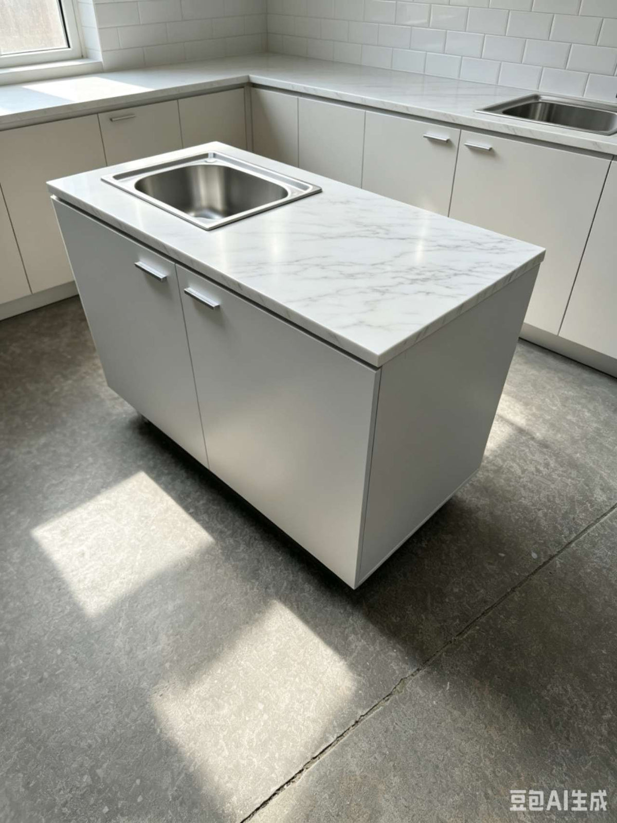 Kitchen Cabinet, Marble Design Top with Sink