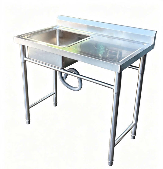 Stainless Steel Bench with Sink — Utility Sink Bench for Laundry or Garage 100L*60W*90cm H