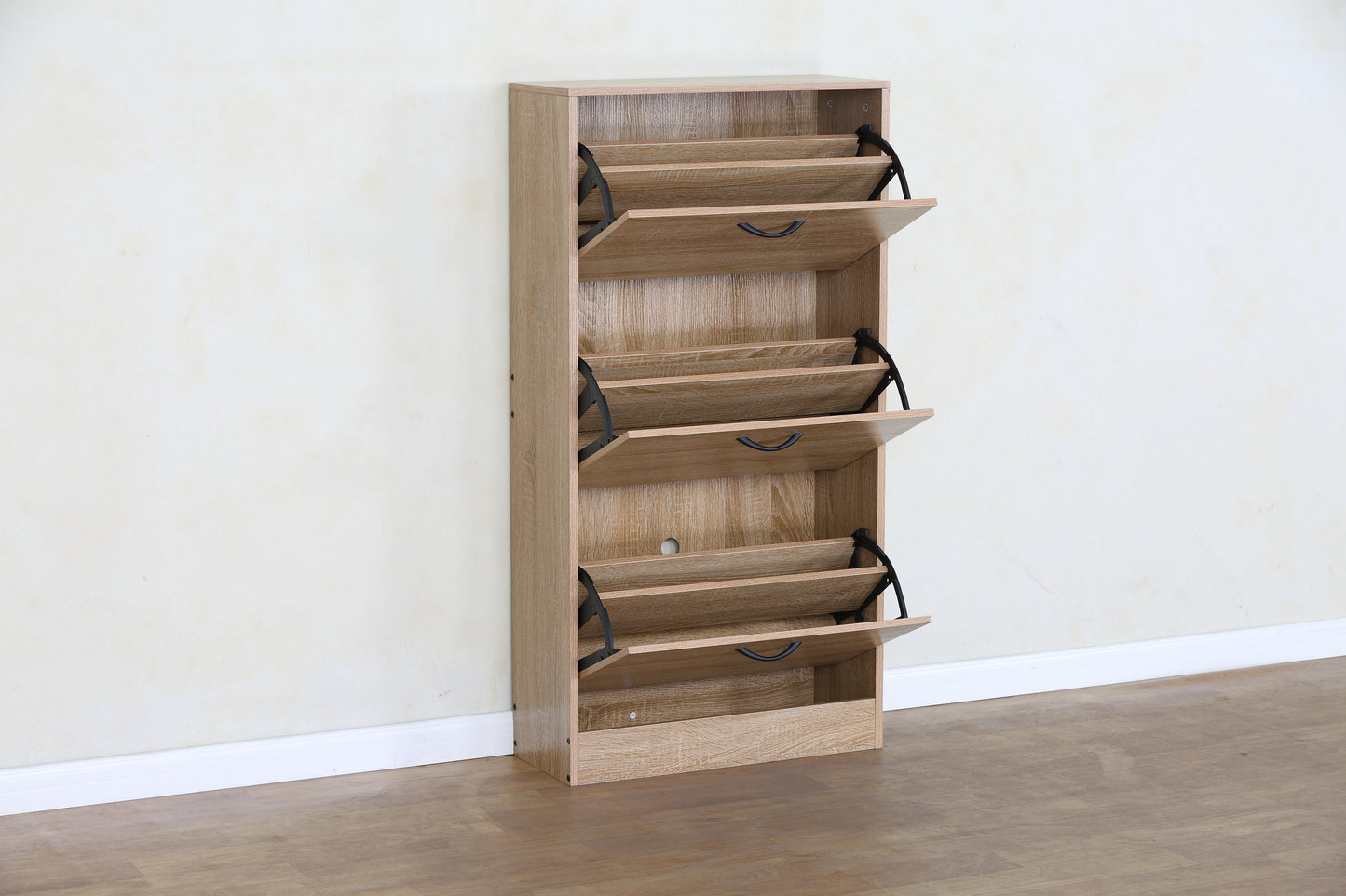 Modern Oak Tall Shoe Cabinet. Shoes Rack