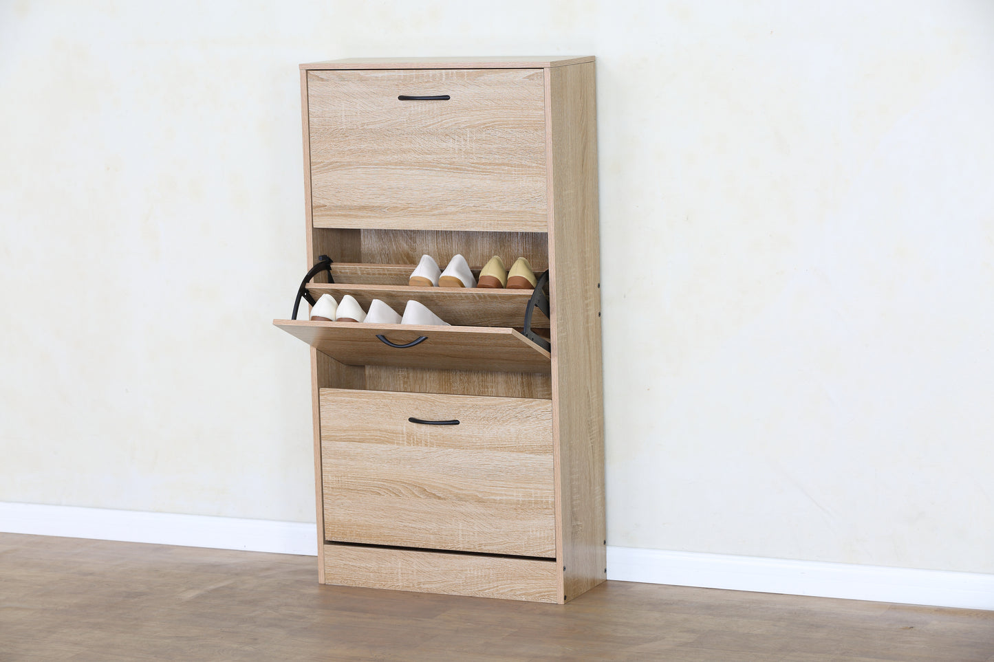 Modern Oak Tall Shoe Cabinet. Shoes Rack