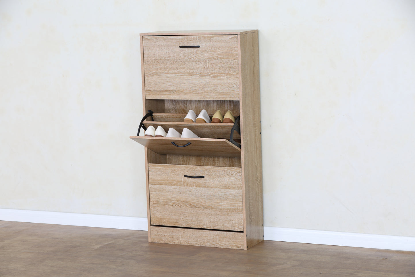 Modern Oak Tall Shoe Cabinet. Shoes Rack