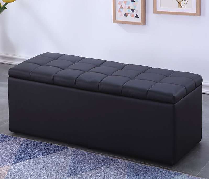 Black Faux Leather Storage Ottoman Bench | 120cm Long, Multi-Functional