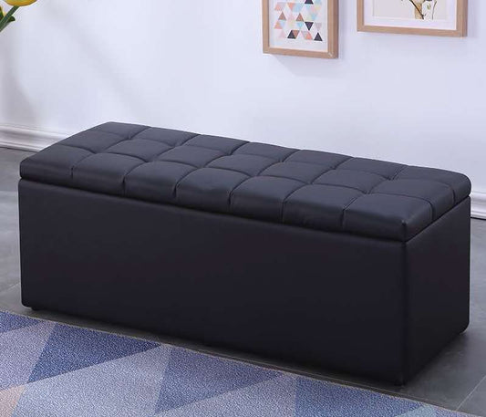 Black Faux Leather Storage Ottoman Bench | 120cm Long, Multi-Functional