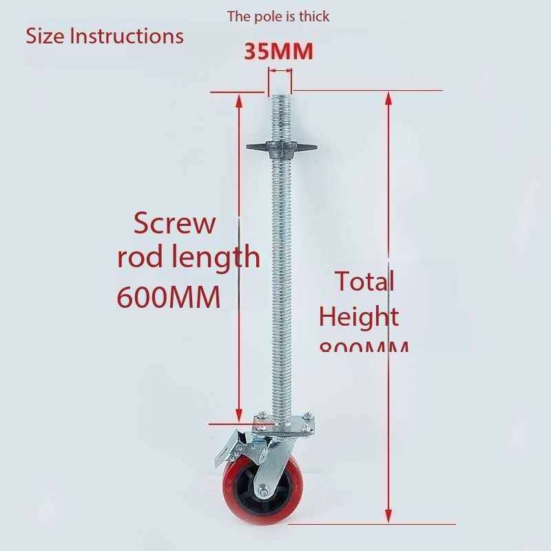 6" Heavy-Duty Adjustable Scaffold Caster Wheel | 35mm Thick Rod, 800mm Total Height