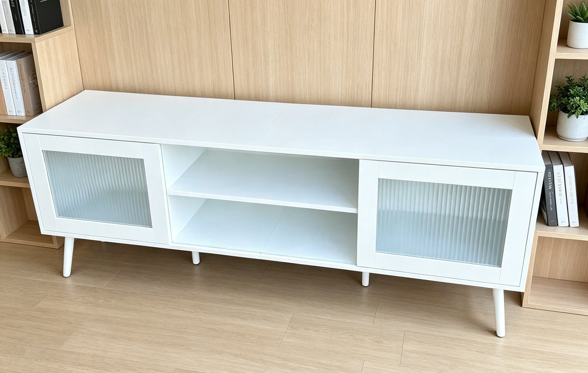 Modern White TV Unit with LED Light 160cm