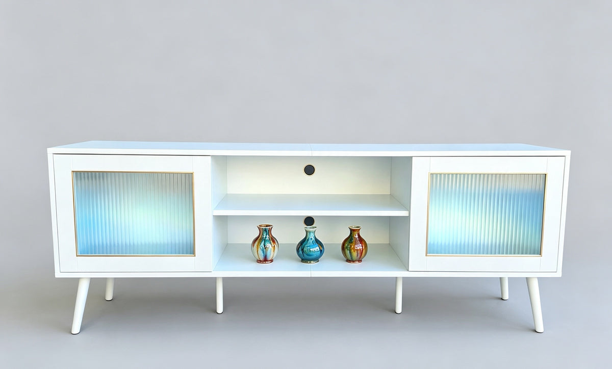 Modern White TV Unit with LED Light 160cm