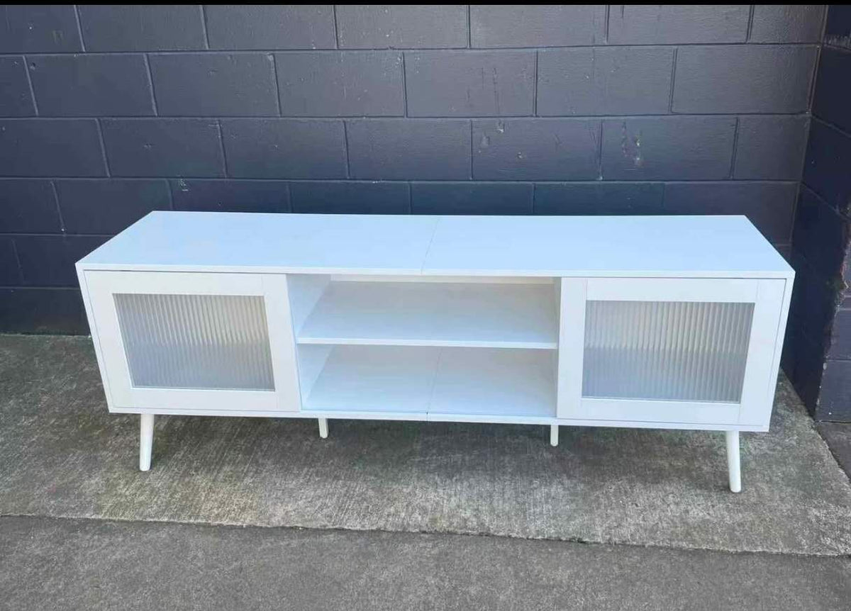 Modern White TV Unit with LED Light 160cm