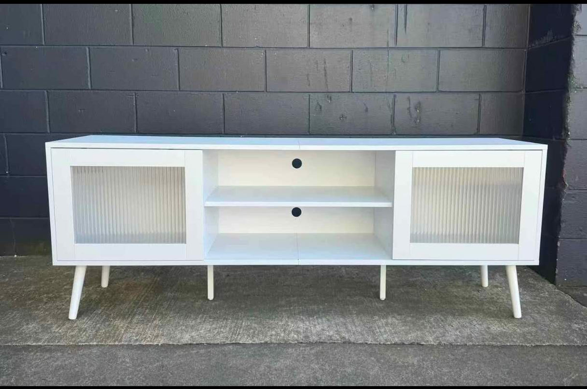 Modern White TV Unit with LED Light 160cm