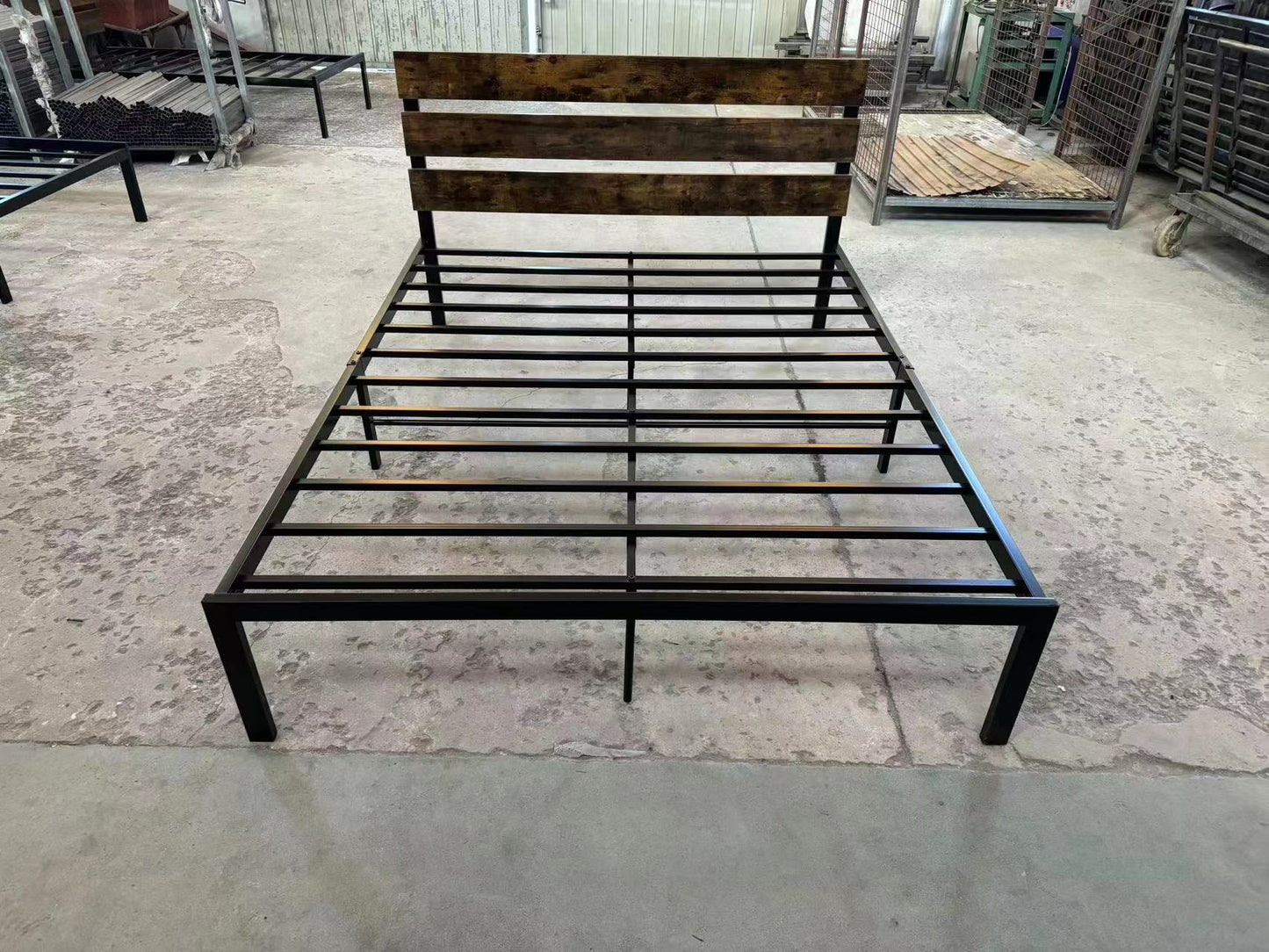 Rustic brown bed frame, headboard view - Tmart Living