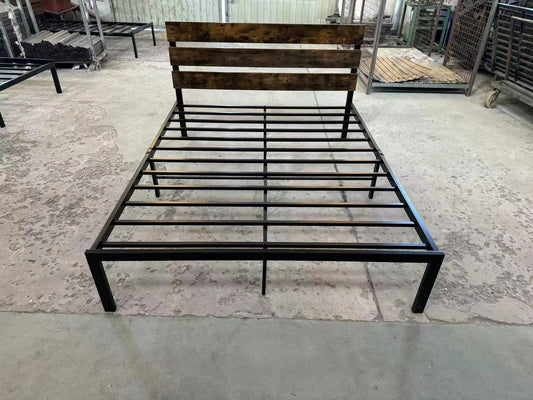 Rustic brown bed frame, headboard view - Tmart Living