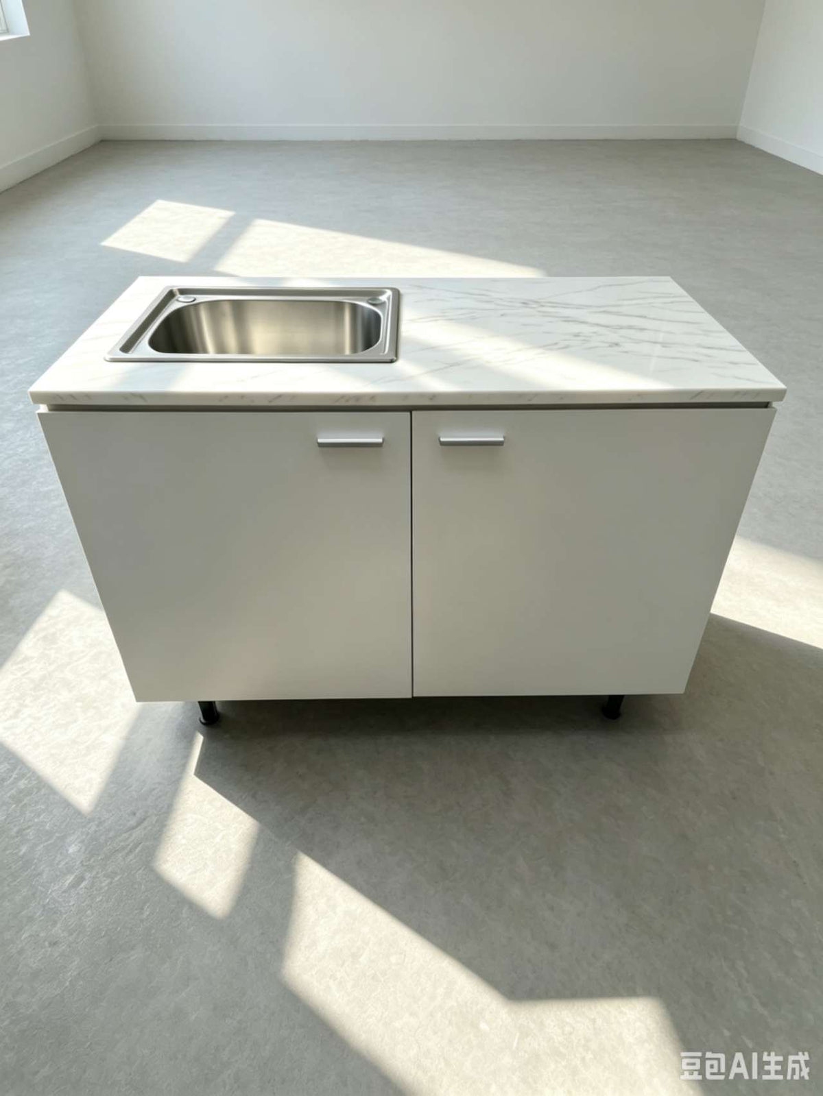 Kitchen Cabinet, Marble Design Top with Sink