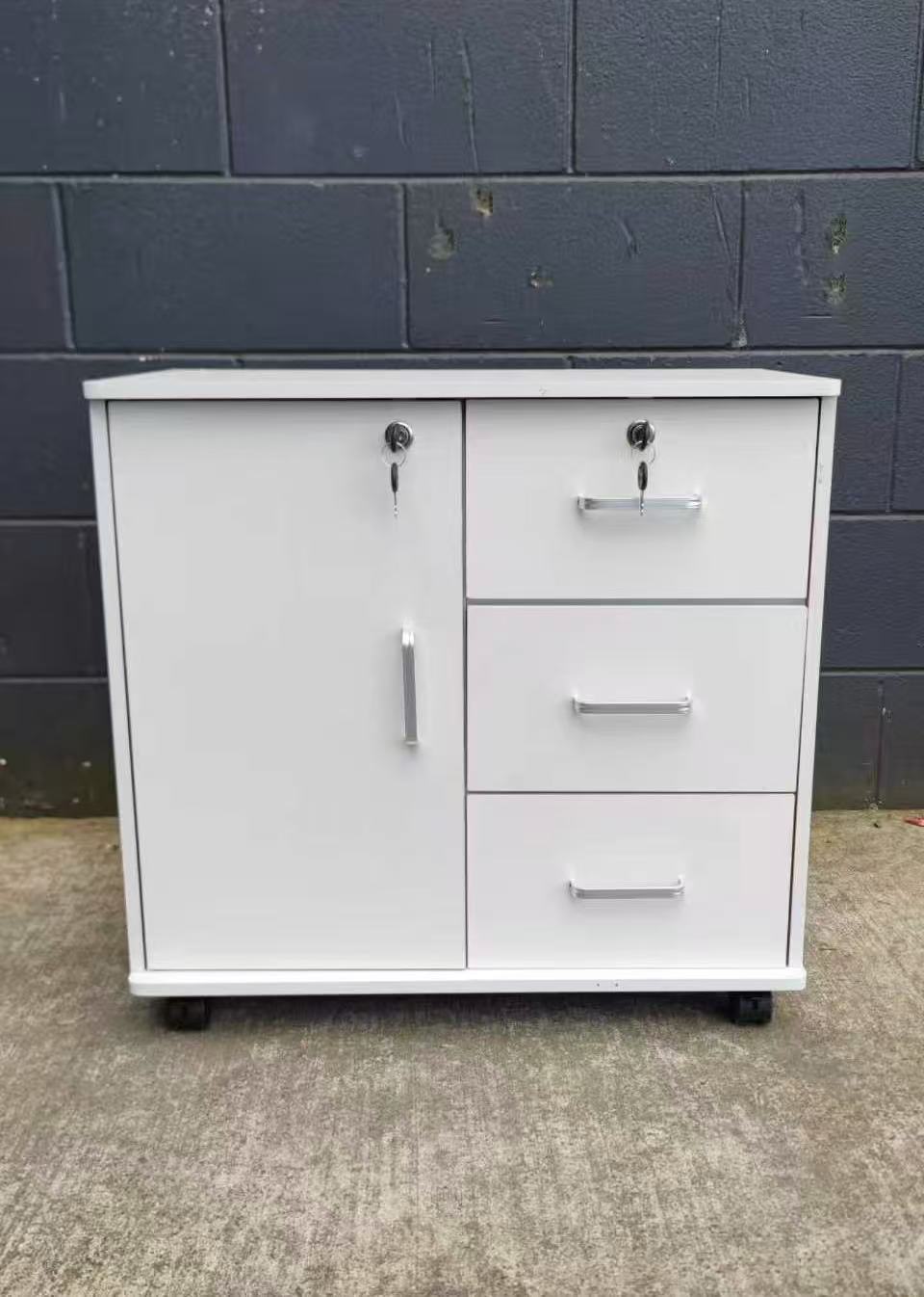 Bedside table ,Storage Cabinet , drawers , White with Wheels