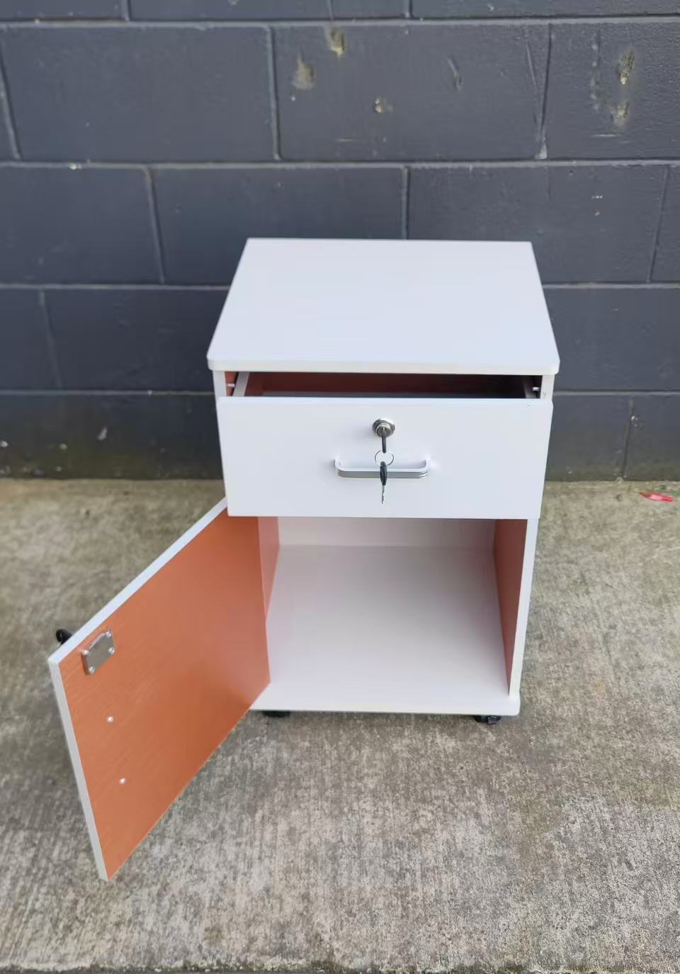 Bedside table ,Storage Cabinet , drawers , White with Wheels
