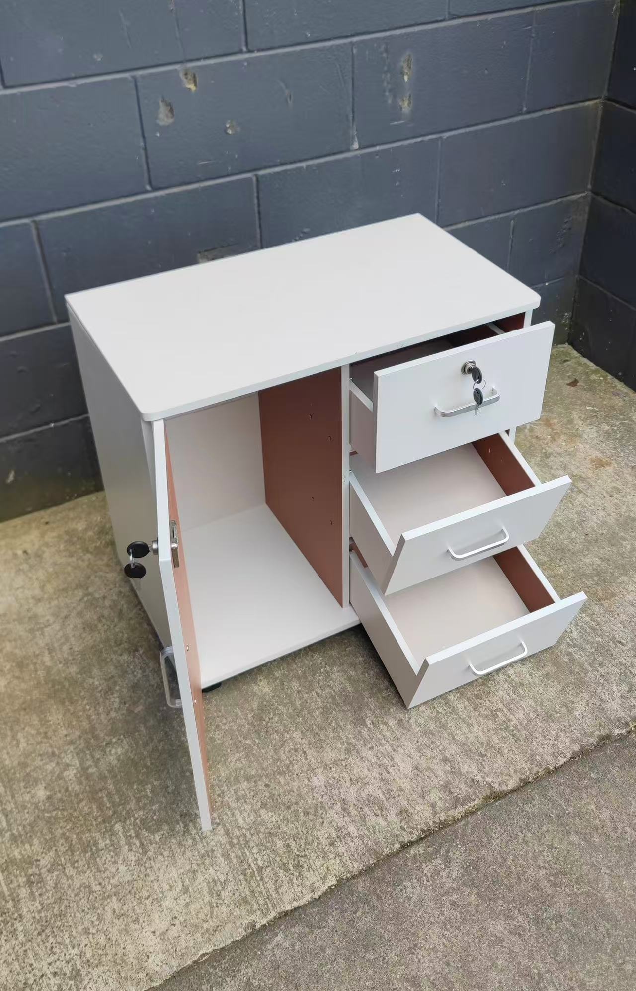 Bedside table ,Storage Cabinet , drawers , White with Wheels
