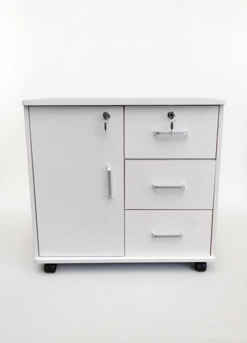 Bedside table ,Storage Cabinet , drawers , White with Wheels