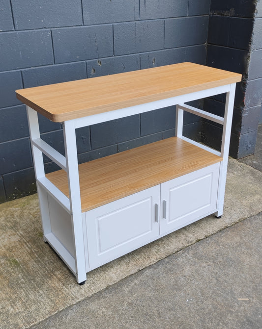 Kitchen island cabinet, oak and white, side view - Tmart Living