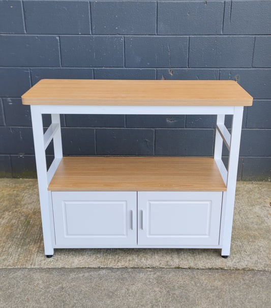 Kitchen island cabinet, oak and white, storage view - Tmart Living