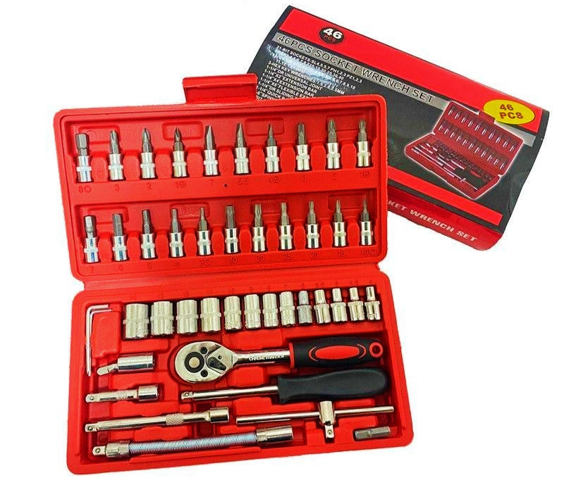 46pc ratchet metric socket wrench set, sockets and bits - Tmart Living