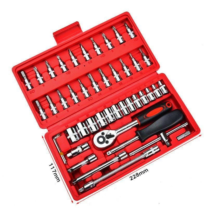 46pc ratchet metric socket wrench set, contents view - Tmart Living